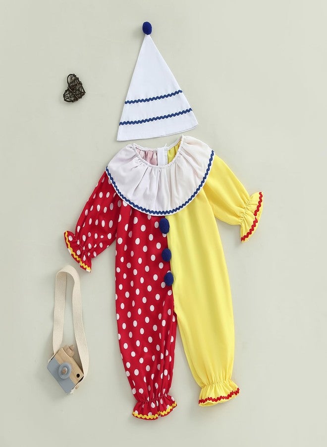 Thorn Tree Toddler Halloween Outfits Baby Boy Girl Clown Costume Contrast Color Long Sleeve Jumpsuit Hat Smocked Outfits (Red, 6-12 Months) - Image 3